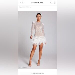 Nadine Merabi Aria White Dress with light nude slip and white belt. Bonus veil!